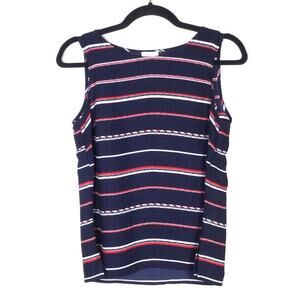 Talbots nave blue with red and white stripes tank blouse shirt size SP B83